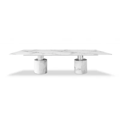 Mesa de comedor con base de doble pedestal de mármol blanco 120 Foto 1 de 4