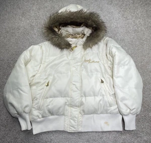 Vintage Apple Bottoms Puffer Jacket Faux Fur Hood Womens 3X Beige Gold Y2K - Picture 1 of 9