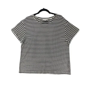 Vince Top Tee T-Shirt Womens Black Beige Stripe Silk Blend Stretch Italy Size XL - Picture 1 of 8