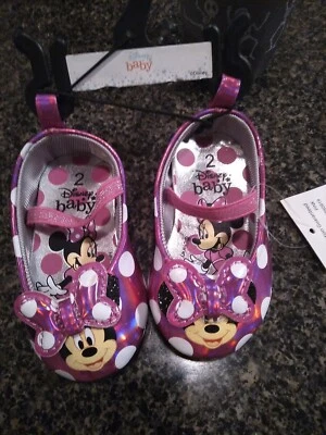Bebés Niñas Disney Minnie Mouse Zapatos Talla 2 Zapatillas Rosa y Blanco Lunares  Foto 1 de 3