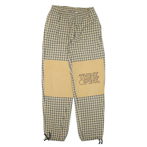 THINK PINK Check Double-knee Trousers Beige Loose Tapered Womens W26 L30