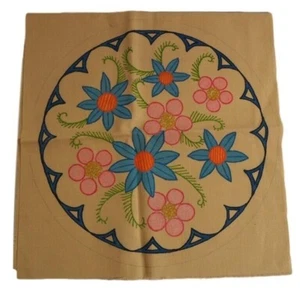 Tapete bordado líquido de lino de colección arte de pared 14” redondo floral mediados de siglo Art Deco - Imagen 1 de 4