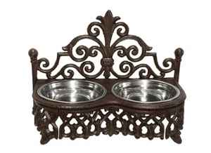 Schwerer Futternapf Fressnapf Doppelt Gusseisen Landhausstil Antik-Braun - Bild 1 von 2