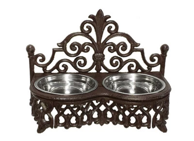 Schwerer Futternapf Fressnapf Doppelt Gusseisen Landhausstil Antik-Braun - Bild 1 von 2