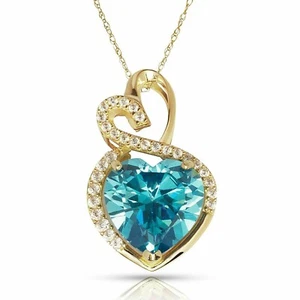 Solid 14K Yellow Gold Double CZ Heart 0.8" Pendant December Topaz Birthstone - Picture 1 of 1