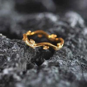 925 Sterling Silber Ring Zarte Zirkon Edelstein Mini Ring Handgemacht Blatt Ring - Bild 1 von 6