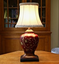 Large antique wood style oval urn table lamp with oval shade