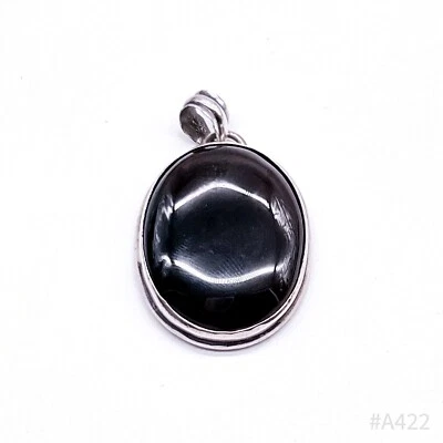 Pendente In Onice Vintage Con Montatura In Argento 925, Onice Nero - Immagine 1 di 4