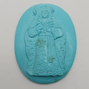 Figura virgen turquesa, turquesa natural, cameo tallado a mano, estilo vintage - Imagen 1 de 6