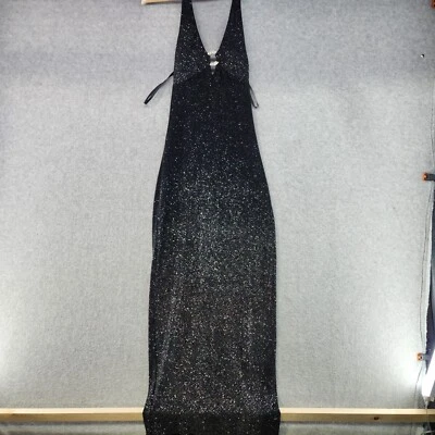 Urban Girl Nites Slip Dress Women's Black Solid Nylon Sequin V-Neck Sleeveless - Image 1 of 4