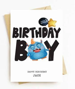JE181 Personalised Birthday Boy - Little Monster Birthday Card - Picture 1 of 1