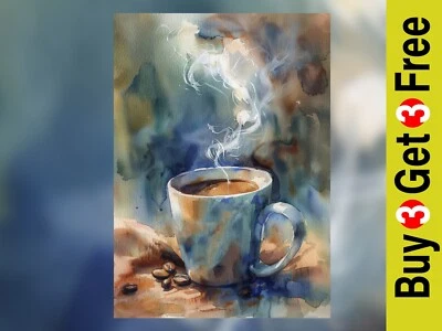 Steaming Coffee Cup 5"x7" Print on Matte Paper | Inviting Watercolor Still Life - Image 1 of 4