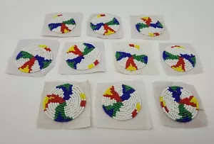 10 VTG Round 38mm Mandala Glass Seed Bead Tribal Native Craft Appliques Patches - Picture 1 of 4