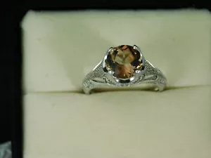 Anillo redondo de topacio imperial de 2,22 quilates filigrana de plata esterlina estilo Art Deco - Imagen 1 de 8