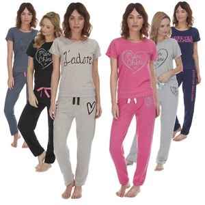 Damas Mujeres Juego de pijamas de algodón French Terry Mangas Cortas PJs Ropa de salón - Imagen 1 de 3