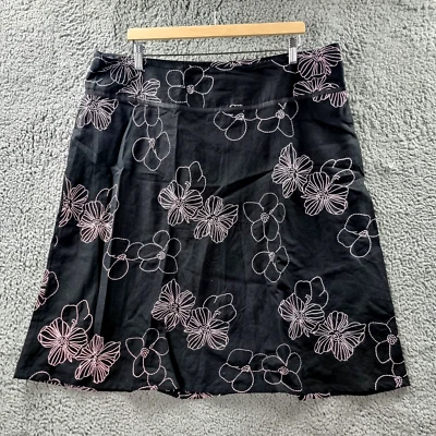 Target Womens A-line Midi Skirt Size 20 Black Pink Linen Blend Embroidered - Image 1 of 4