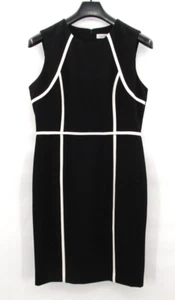 Calvin Klein Black White Piped Sheath Dress Womens Sz 10 Career Office - Picture 1 of 13