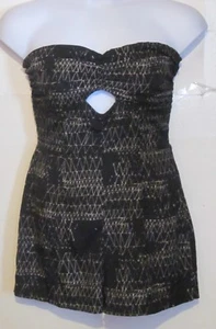 Freshine Anthropologie Size Large L black gold romper shorts strapless j237 - Picture 1 of 4