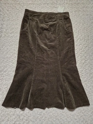 House of Bruar UK14 Brown Midi Corduroy Lined Kick Flare Skirt with Pockets - Image 1 of 4