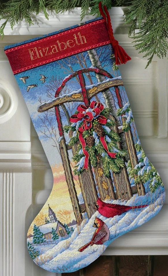 Dimensions Gold Collection Christmas Sled Stocking Counted Cross Stitch-16" Long - Image 1 of 4