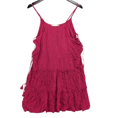 Mini Vestido Lovestitch En Niveles Rosa Oscuro Sin Mangas Laterales Con Cordones Borlas Talla M Foto 1 de 4