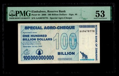 100 Billion Dollars AA 2008 Zimbabwe Special Agro Cheque PMG Certified About Unc - Image 1 of 4