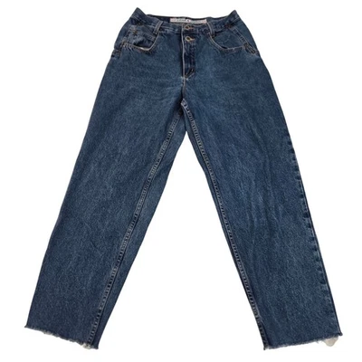 Jeans vintage ZENA cintura alta mamãe jeans FEITO NOS EUA corte bainha crua tamanho 12 anos 90 Y2K - Imagem 1 de 4