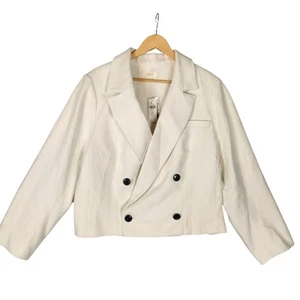 Maeve Anthropologie Jacket Women's 2X Ivory Cropped Double Breasted Blazer NWT - Picture 1 of 8