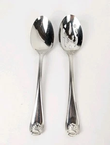 Pair GORHAM SHELL Serving Spoons 8-5/8" Slotted & Solid Stainless 18/8 EUC - Picture 1 of 7