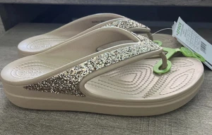 Crocs Women's Sloane Glitter Wedge Flip Brown 207665-2J2 Size 10 Sandal. - Picture 1 of 9