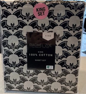 Rachel Zoe HALLOWEEN Bats KING sheet set spooky decor 100% cotton NEW - Picture 1 of 5