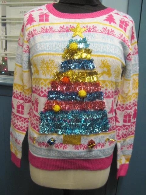 L@@K *+* FEO SUÉTER NAVIDAD en Guirnalda Rosa Neón Árbol *+* Talla Niñas 11-13 Foto 1 de 1