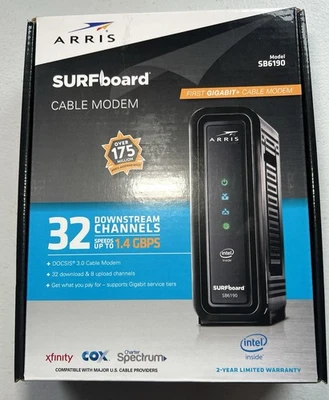 ARRIS SURFboard SB6190 32x8 DOCSIS 3.0 Cable Internet Modem Gaming Stream - New! - Image 1 of 4