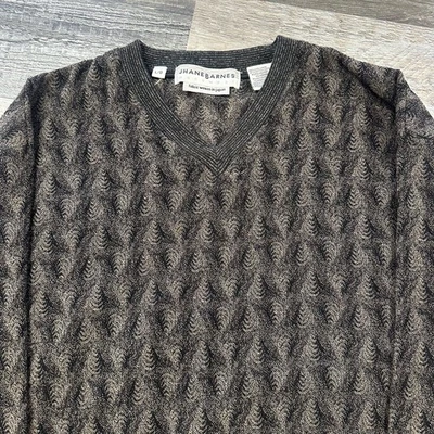 Suéter de lã geométrico abstrato masculino vintage anos 90 Jhane Barnes preto e marrom L  - Imagem 1 de 4