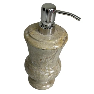 Dispensador de loción de jabón de mármol beige Sahara vintage con acento de mostrador de baño de lujo Foto 1 de 4