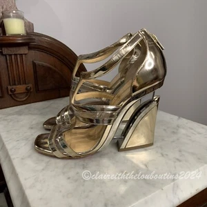 Christian Louboutin Letitartaruga 100 Gold PVC Wedge Sandals size 37.5 - Picture 1 of 9