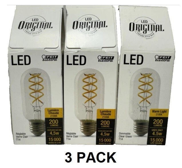 Feit Electric 4.5-Watt Vintage Style Clear Medium Base T14 LED Bulbs (3 PACK) - Image 1 of 3
