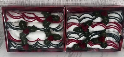 Holiday Holly Berry Christmas Napkins & Rings Set Of 8 New! 2 Packages Of 4 BxN - Image 1 of 4