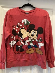 Vintage Disney Store Mickey und Minnie Mistelzweig Weihnachtspullover rot Large - Bild 1 von 5