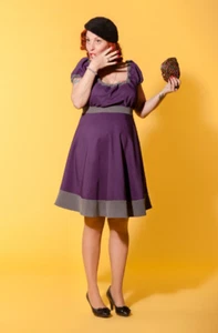 Adorable Satin Maternity Dress 50s Retro Full Skirt Rockabilly Large Purple - Picture 1 of 2