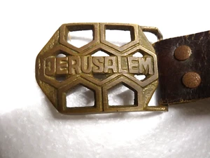 Vintage Jerusalem Brass Belt Buckle & Leather Belt , Holy Land Israel - Bild 1 von 2