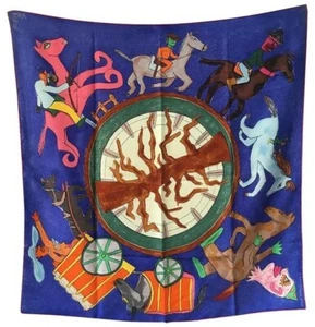 VINTAGE LOUIS VUITTON ROYAL BLUE LES CHEVAUX SCARF BY WILLIAM WILSON 1995 - Picture 1 of 3