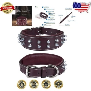 1.75" Wide Genuine Leather Dog Collar with Silver Spikes - Stylish & Safe - Picture 1 of 9