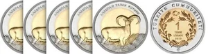 TURKEY 5 (x) 2015 ANATOLIAN WILD SHEEP 1 LIRA COMMEMORATIVE BIMETAL UNC COIN - Picture 1 of 4