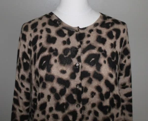 Apt 9 Leopard Cashmere Cardigan Sweater Girl M Brown Black Cat Goth Cozy Pin Up - Picture 1 of 5