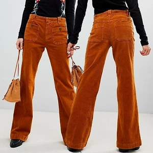 NEU FREE PEOPLE Damen Braun Grün Hoch Weites Ausgestellte Cord Hose 32 34 $128 - Bild 1 von 30