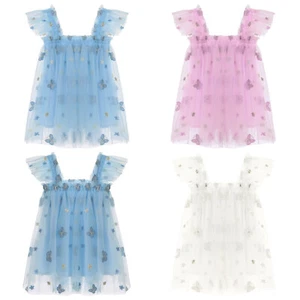 Baby Girl Short Tulle Tutu Dress Butterfly Embroidery Princess Summer Sundress - Picture 1 of 35