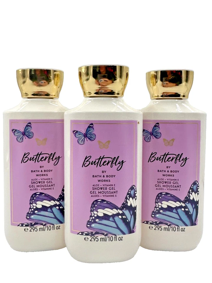 Bath & Body Works LOT 3 Butterfly Shower Gel Body Wash Vitamin E 10 oz Raspberry - Image 1 of 2