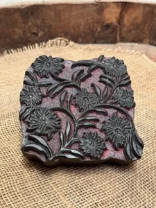 Antique Wooden Textile Printing Block Original Old Fine Hand Carved - Afbeelding 1 van 7