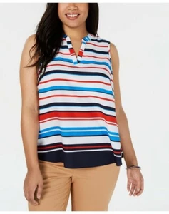 Charter Club ÜBERGRÖSSE weiß gestreift V-Ausschnitt Shell Bluse Top 0X/2X NEU #951/734 - Bild 1 von 4